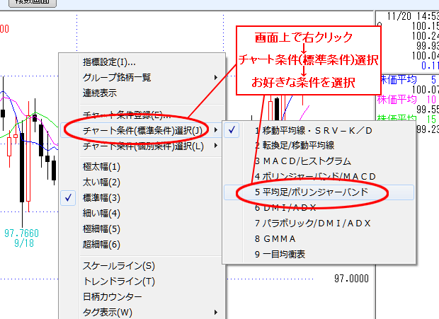 右クリック→チャート条件選択