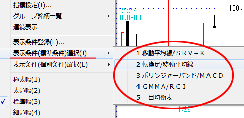 右クリックメニューからも標準条件を選択出来ます